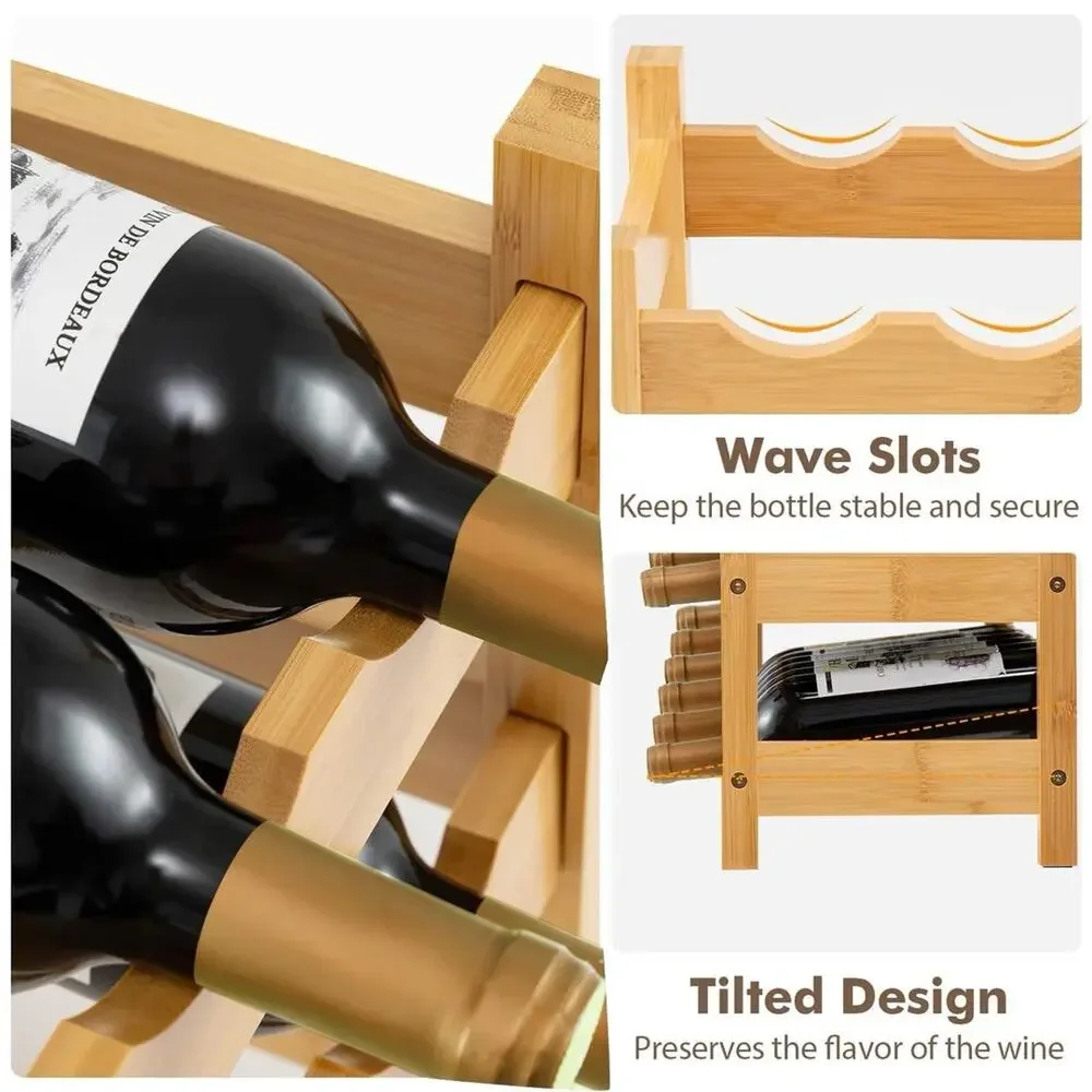 Giantex Bamboo Wine Rack 3 Tier 18 Bottle Freestanding Wine Storage Shelf